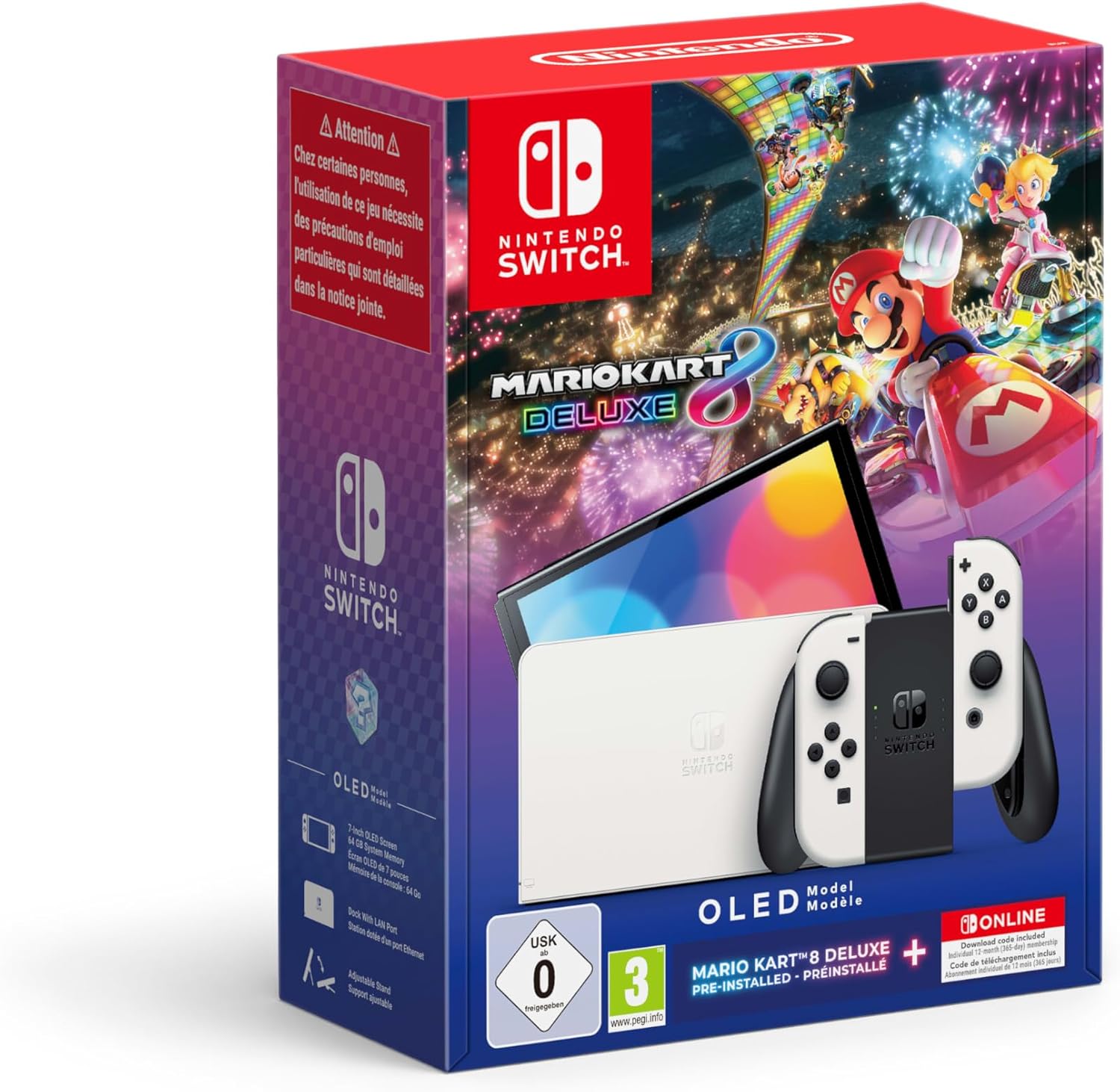 NINTENDO Switch OLED Bianca+Mario Kart 8 Deluxe+12 Mesi NSO