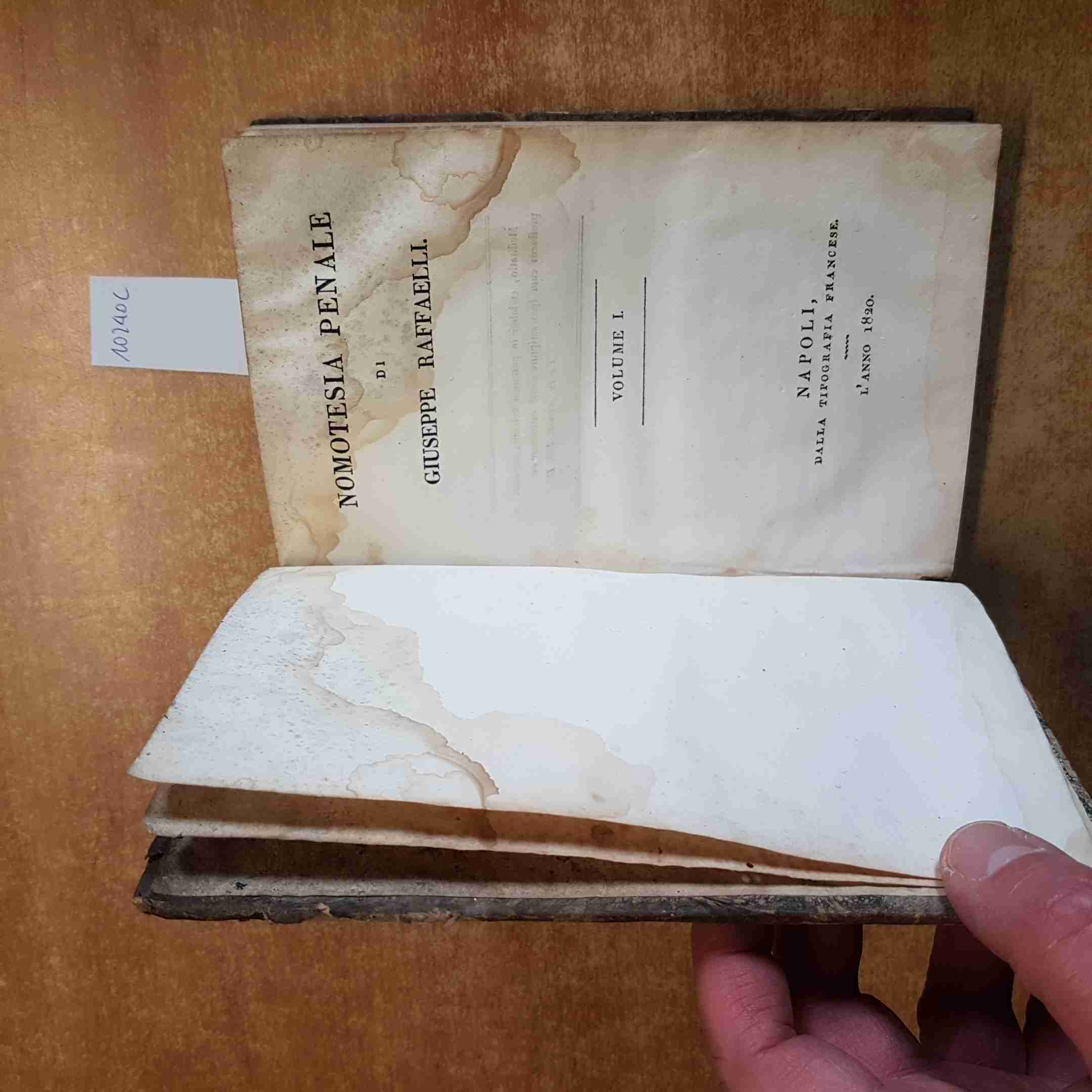 NOMOTESIA PENALE DI GIUSEPPE RAFFAELLI VOLUME 1 NAPOLI TIPOGRAFIA FRANCESE 1820