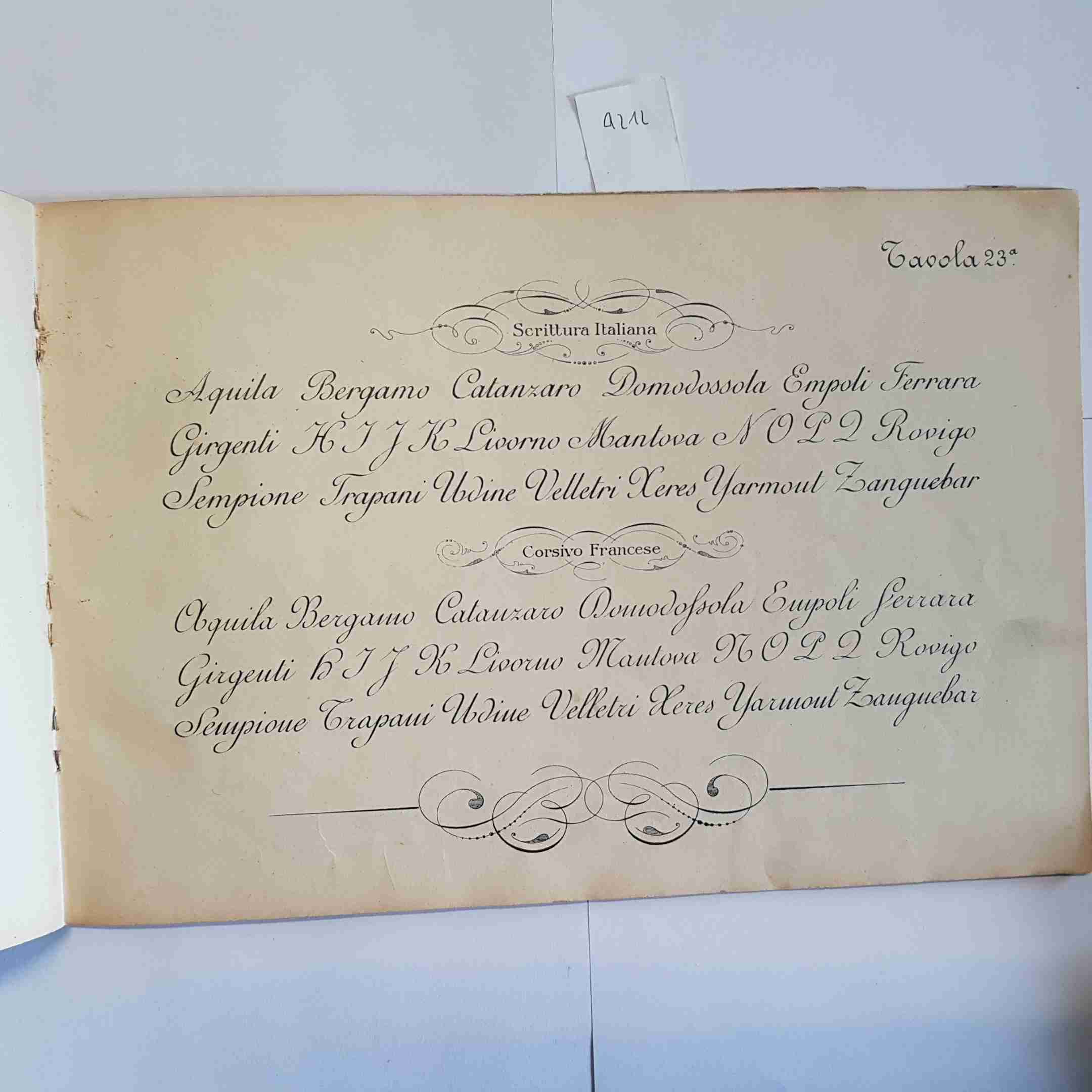 Metodo di Calligrafia Filosa tavole originali vintage corsivo gotico alfabeti