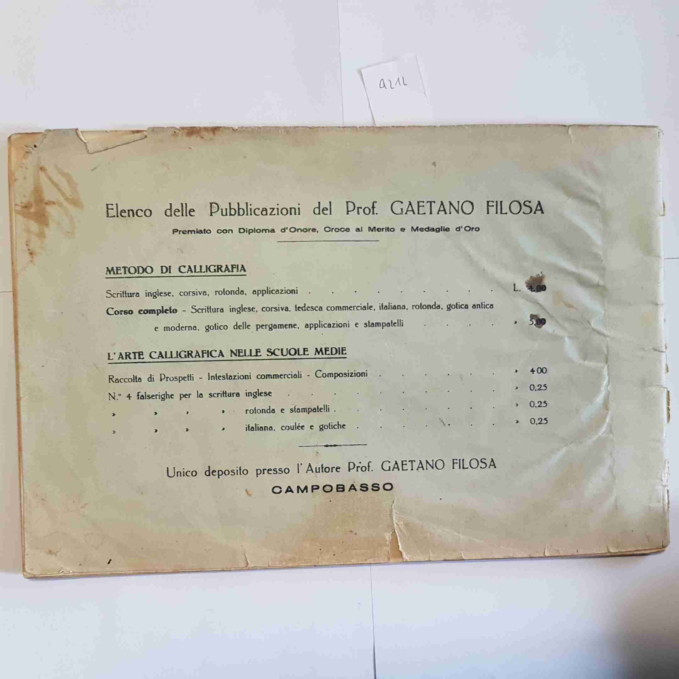 Metodo di Calligrafia Filosa tavole originali vintage corsivo gotico alfabeti