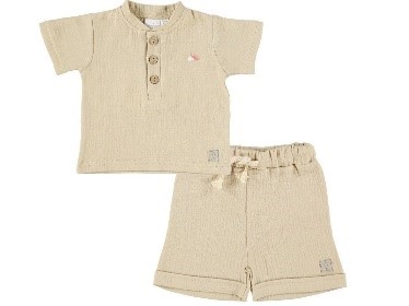 SET MAGLIA MANICA CORTA+PANTA COTONE 6-12 MESI SABBIA