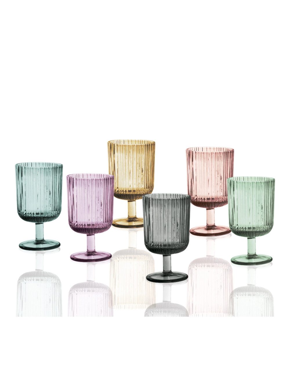 Calici Plisse set 6 pezzi colori assortiti in vetro  Brandani cm. d8xh14   CL 14