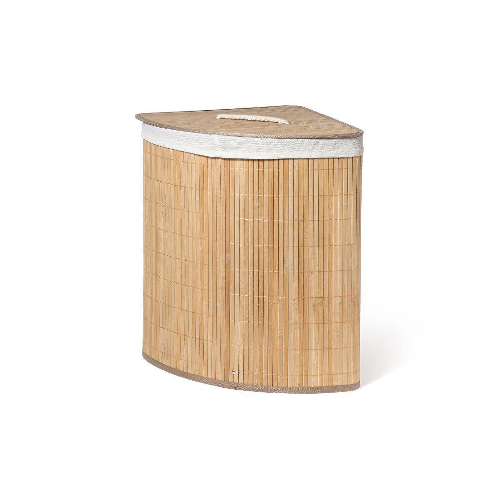 Cesto lavanderia angolare con coperchio  in bambù  35x35xh.50 cm  in scatola avana