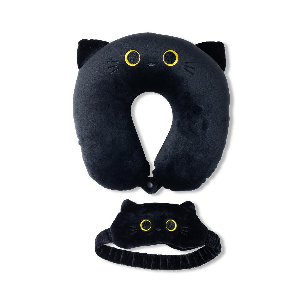 Cuscino da viaggio con maschera 2 in 1 gatto in cotone  36x10xh.23 cm<br />