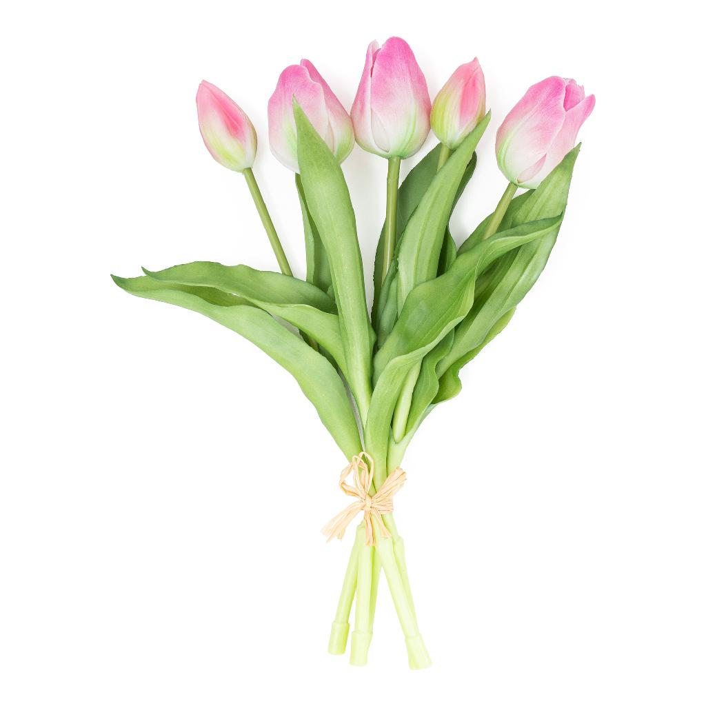 Mazzo tulipani cangianti fucsia in pvc 5 fiori 20x6xh.31 cm