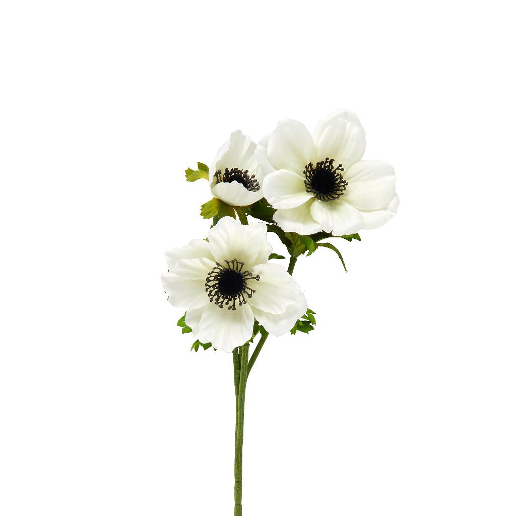 Anemone 3 fiori bianco in plastica e poliestere h.56cm