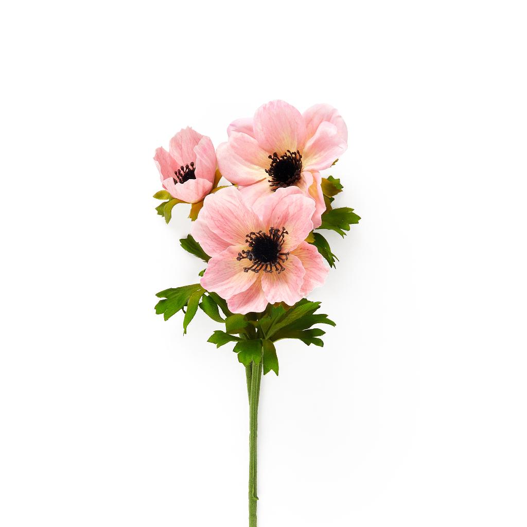 Anemone 3 fiori rosa in plastica e poliestere h.56cm