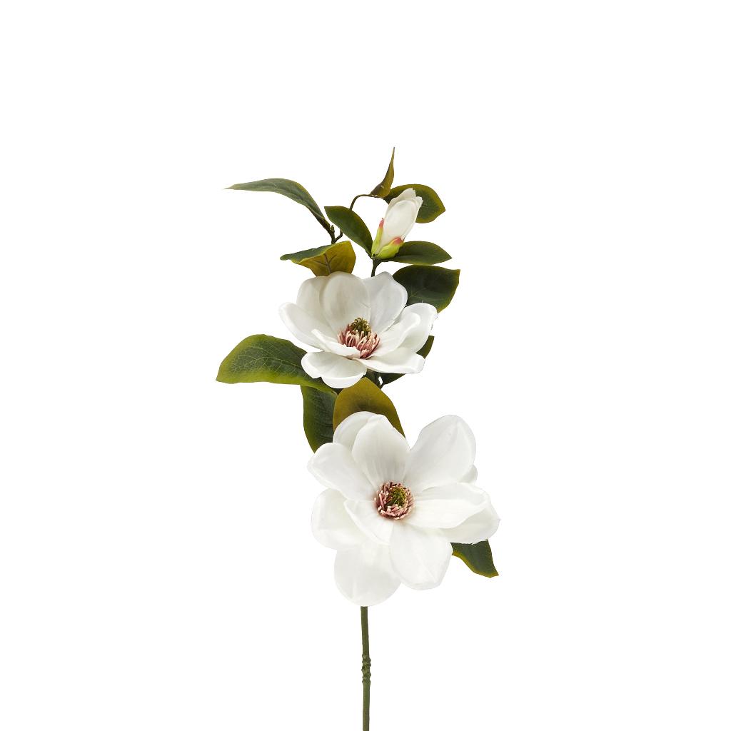 Magnolia 2 fiori con bocciolo bianca in plastica e poliestere h.84cm