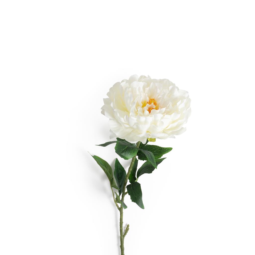 Peonia bianca in poliestere e plastica 15x15xh.73cm