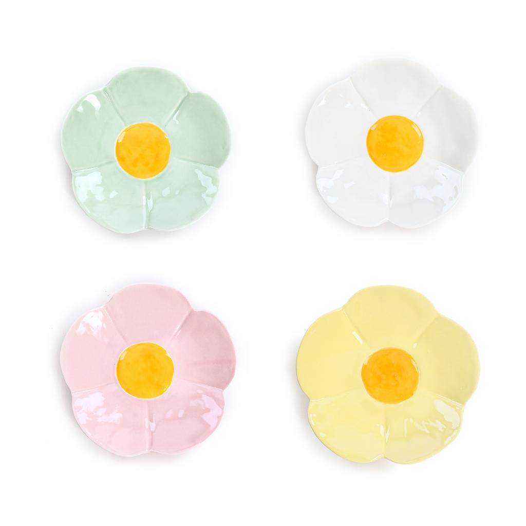 Piatto fiore  in porcellana  d.19.5xh.3.5 cm colori assortiti