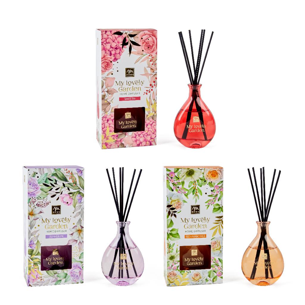 Diffusore di essenza con bacchetti 180ml 10x5.5h15cm fragranze assortite in scatola regalo