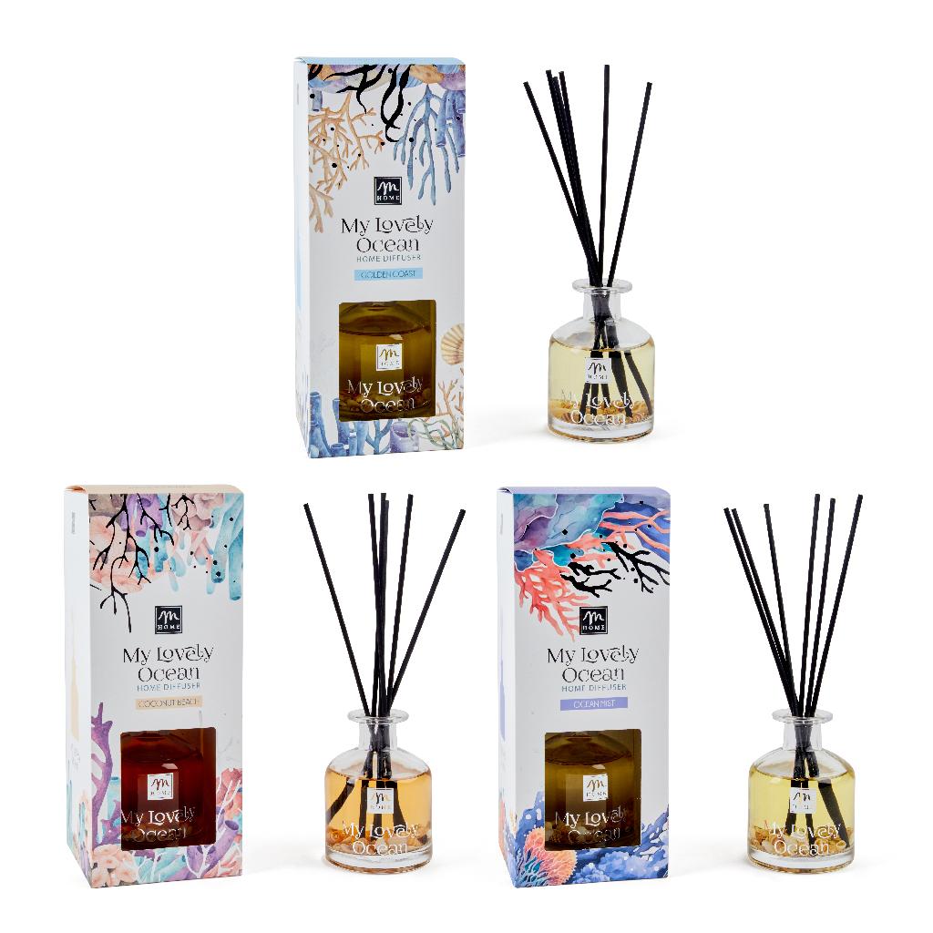 Diffusore di essenza con bacchetti marino 230ml d.7.9xh.12cm fragranze assortite in scatola regalo