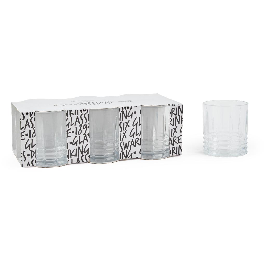 Bicchieri acqua 330ml in vetro 6pz 8.2xh.9.3cm disegni assortiti in cartonetta