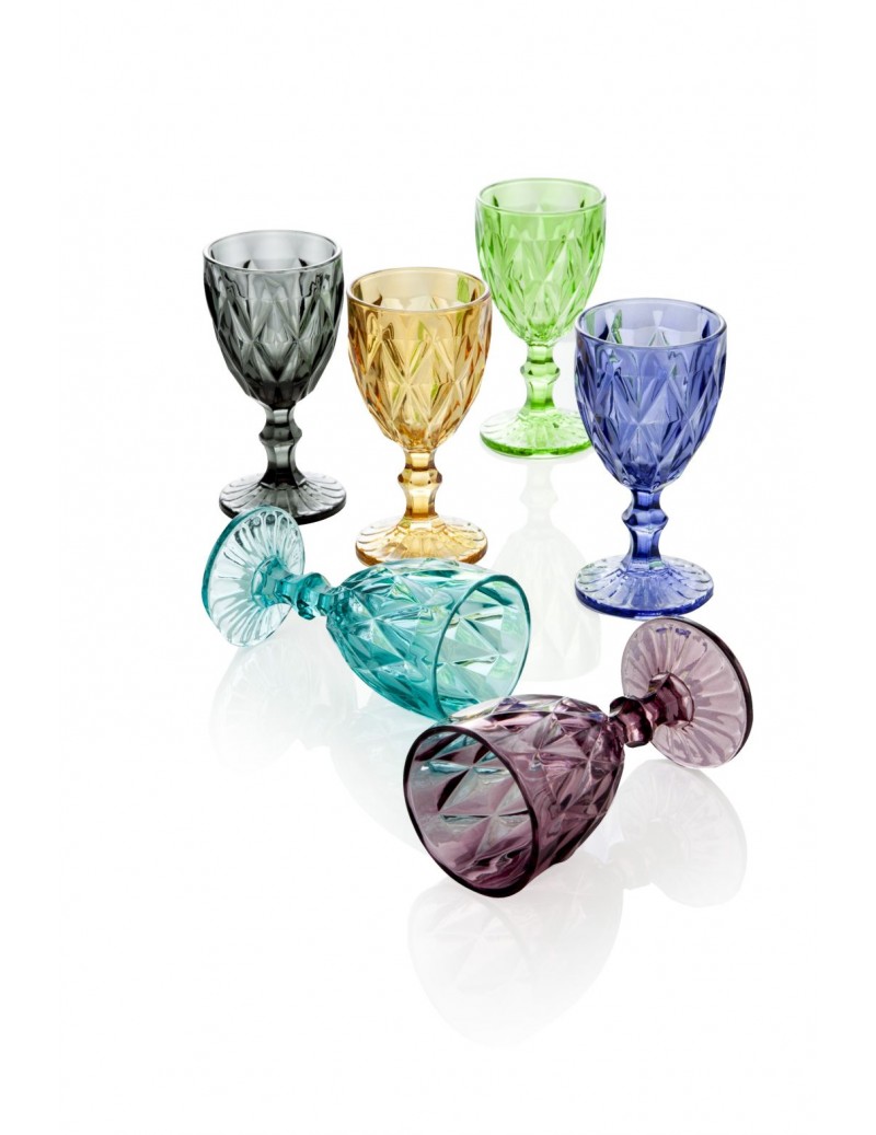 Calice diamante colori assortiti set 6 pezzi in vetro 250CC Brandani