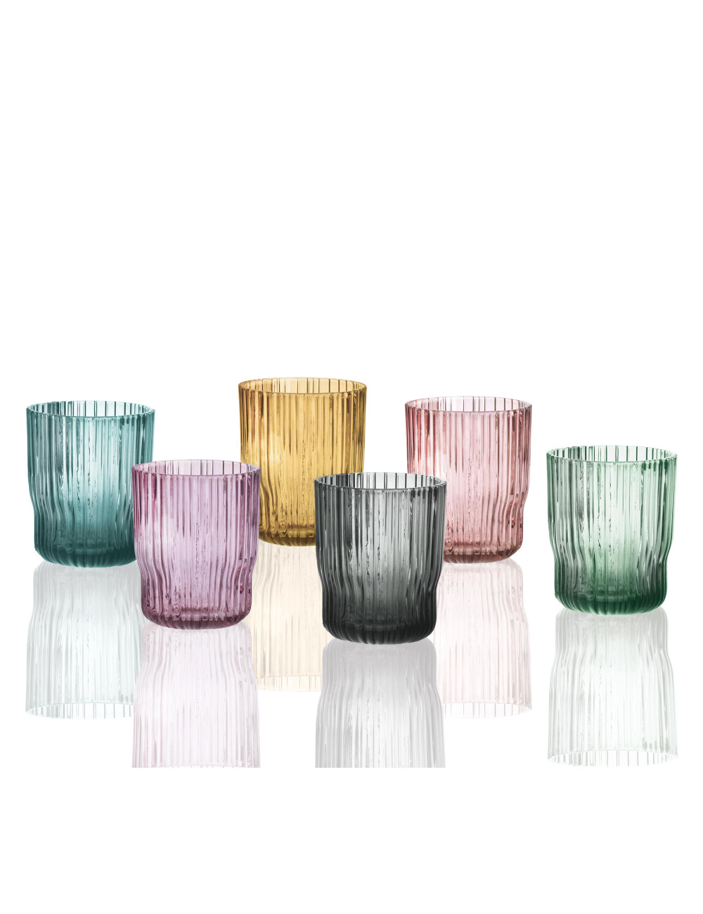 Bicchiere plisse set 6 pz colori assortiti vetro