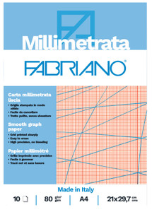 FABRIANO - BLOCCO CARTA MILLIMETRATA 21X29,7 gr.80 10fg